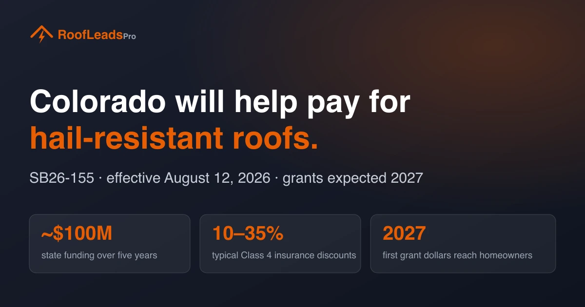 Colorado will help pay for hail-resistant roofs — SB26-155, effective August 12, 2026